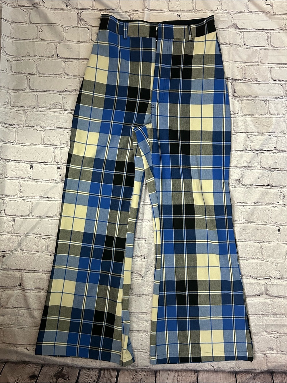 Free People Blue, Black & Cream Plaid Wide-Leg Trousers - Picture 2 of 13
